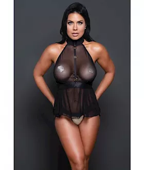 Adore Be My Baby Sheer Mesh Harness Babydoll amp Open Panty Black Os